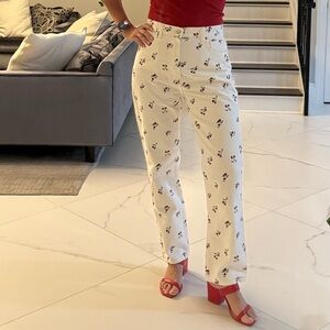 Reformation White Jeans with Red and Green Cherry Print NWT Size 30